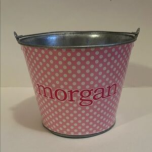 “Morgan” Pink Polka Dot Metal Bucket